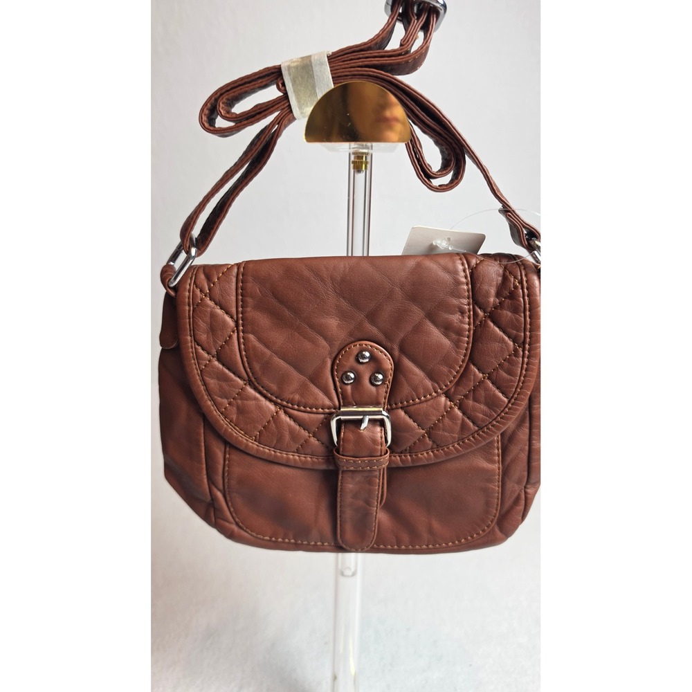 Scarleton Los Angeles Brown Quilted Crossbody Bag Faux Leather Buckle Studs NWT